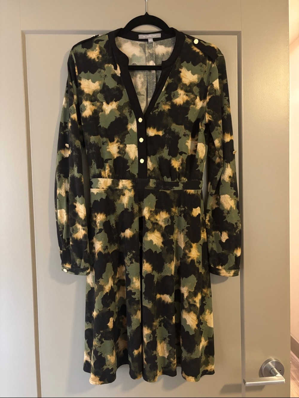 NY Collection | Women’s Abstract Camo Print Long Sleeve Dress - S